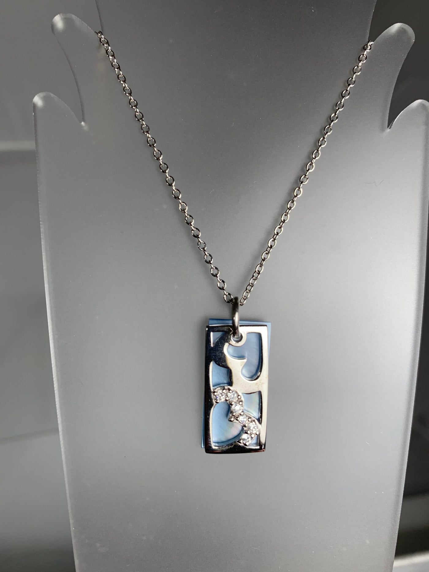 Sterling Silver and Blue Shell Pendant with Hearts