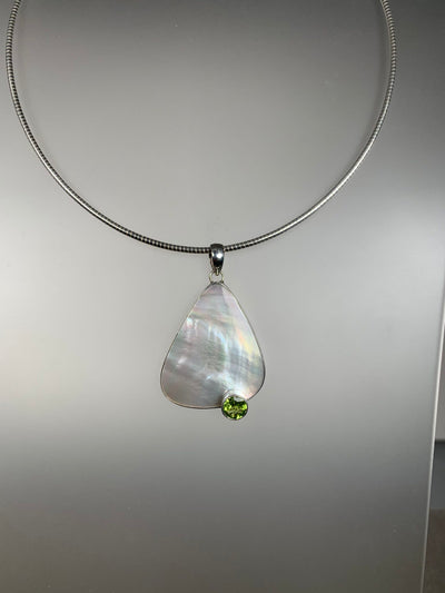 Sterling Silver White Shell and Peridot Pendant