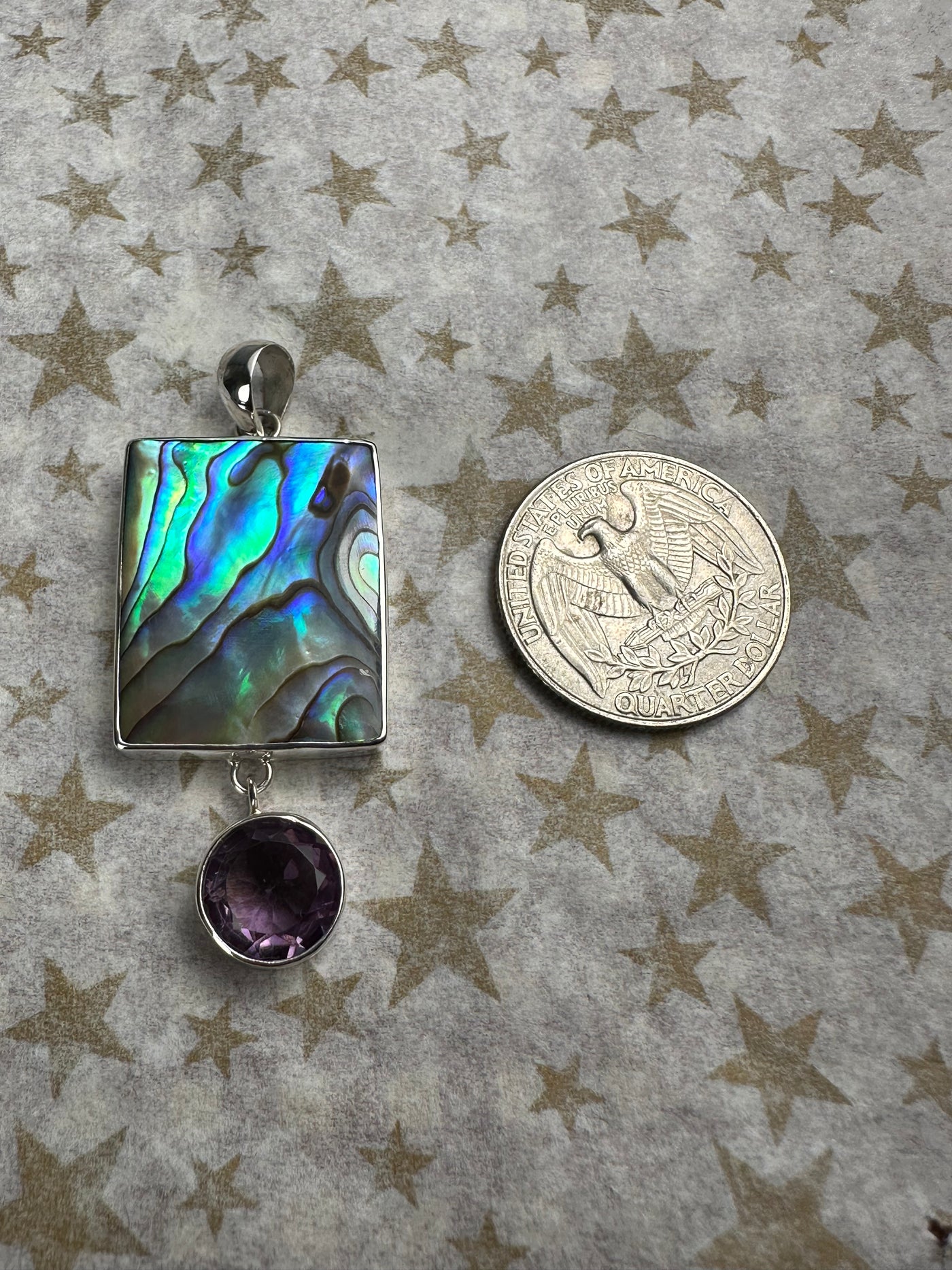 Sterling Silver Abalone Shell and Dangling Amethyst Pendant