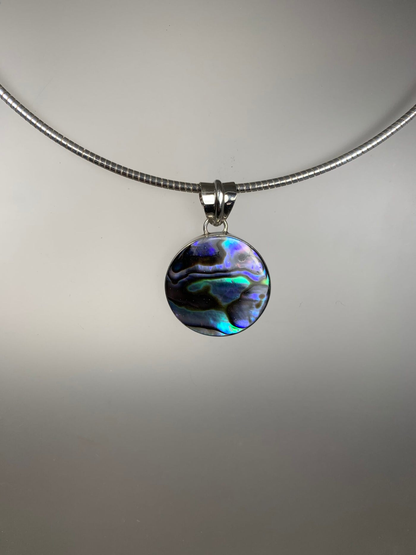 Sterling Silver and Round Abalone Shell Pendant