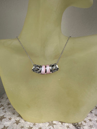 Filigree Sterling Silver and Pink Shell Slider Pendant