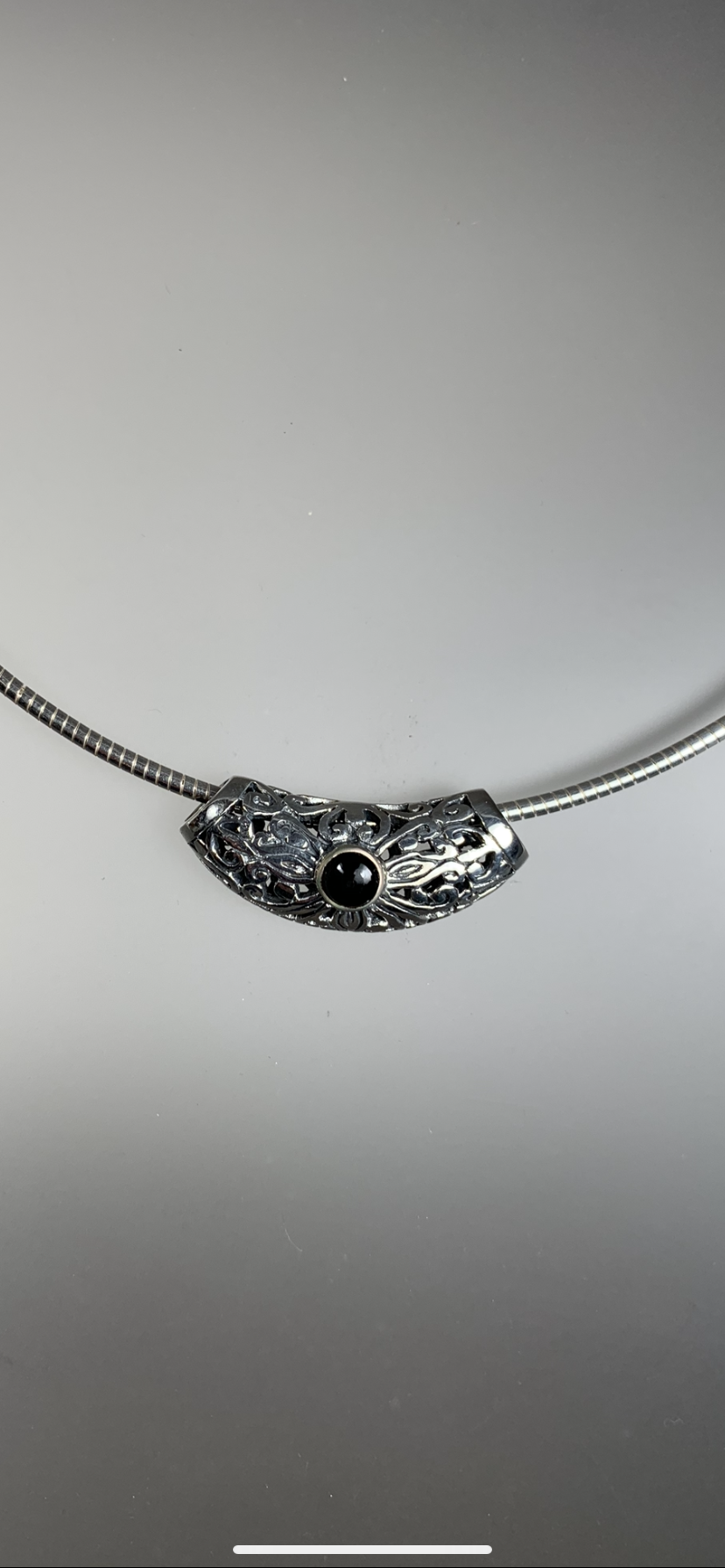 Filigree Sterling Silver and Onyx Slider Pendant