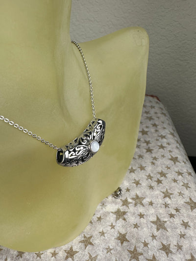 Filigree Sterling Silver and White Shell Accent Slider Pendant