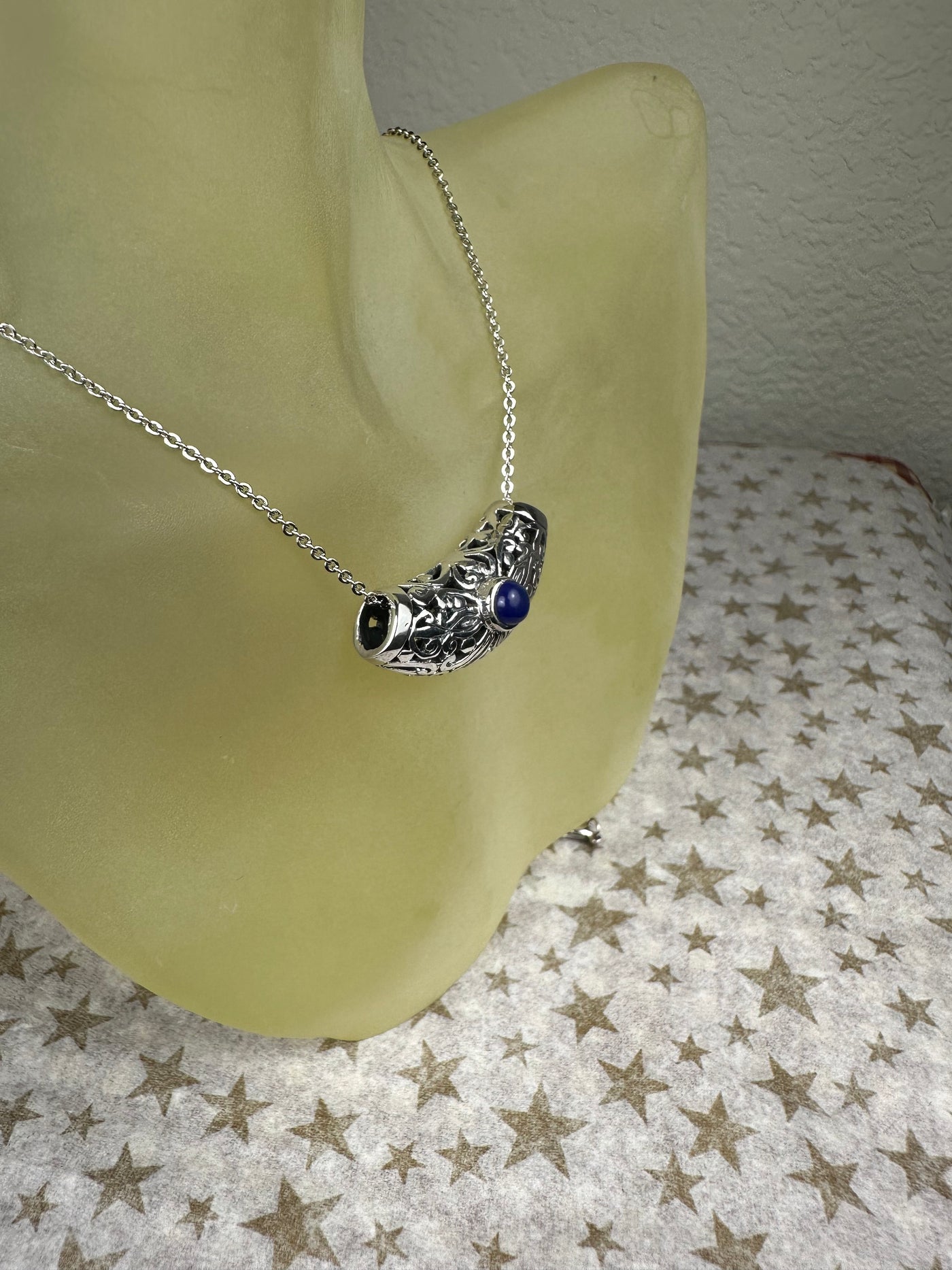Filigree Sterling Silver and Lapis Accent Slider Pendant