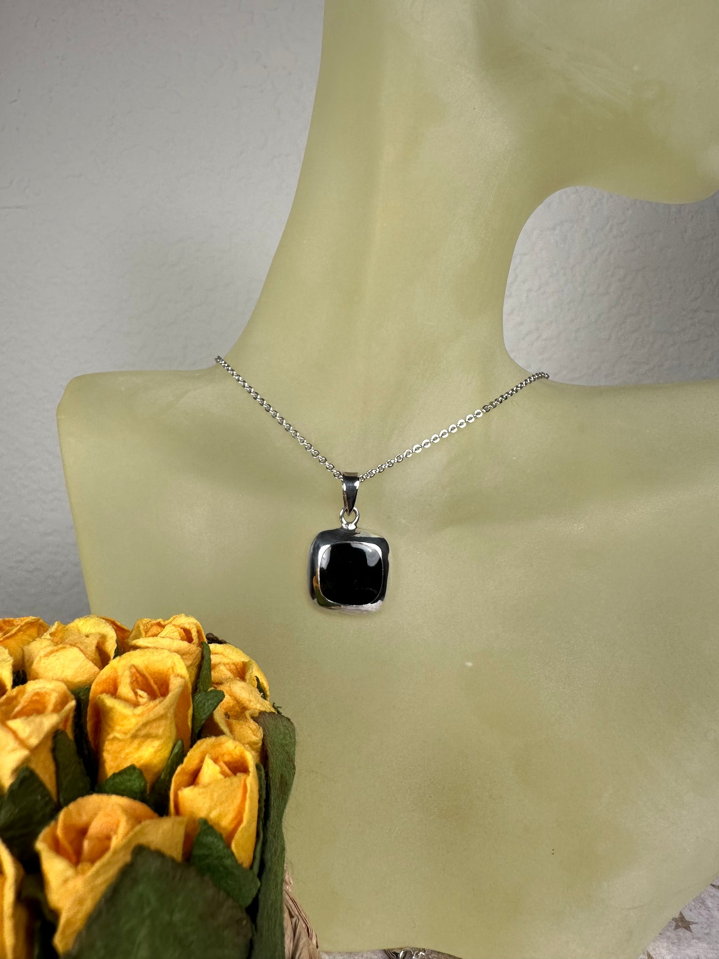 Sterling Silver and Onyx Square Pendant