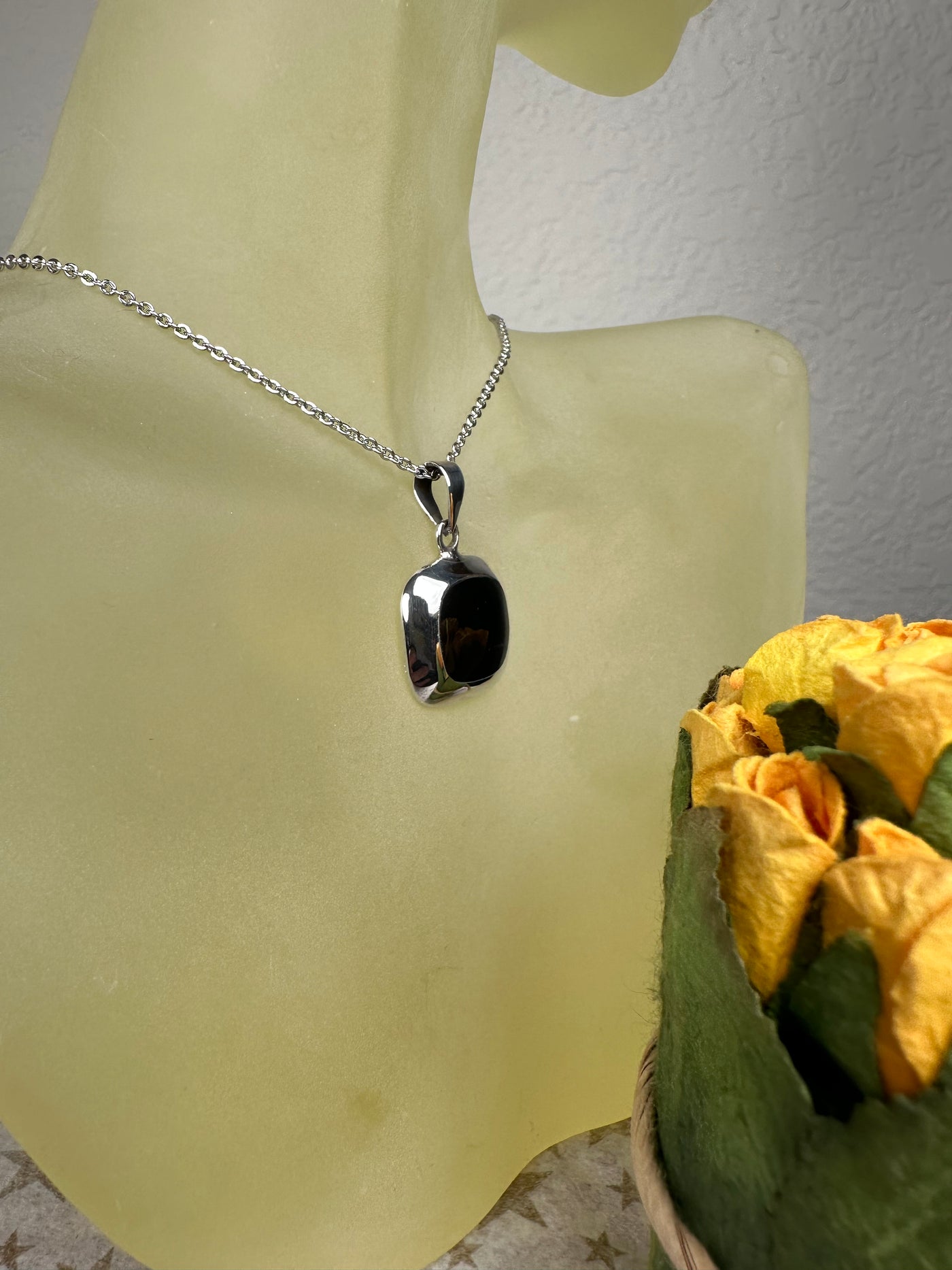 Sterling Silver and Onyx Square Pendant
