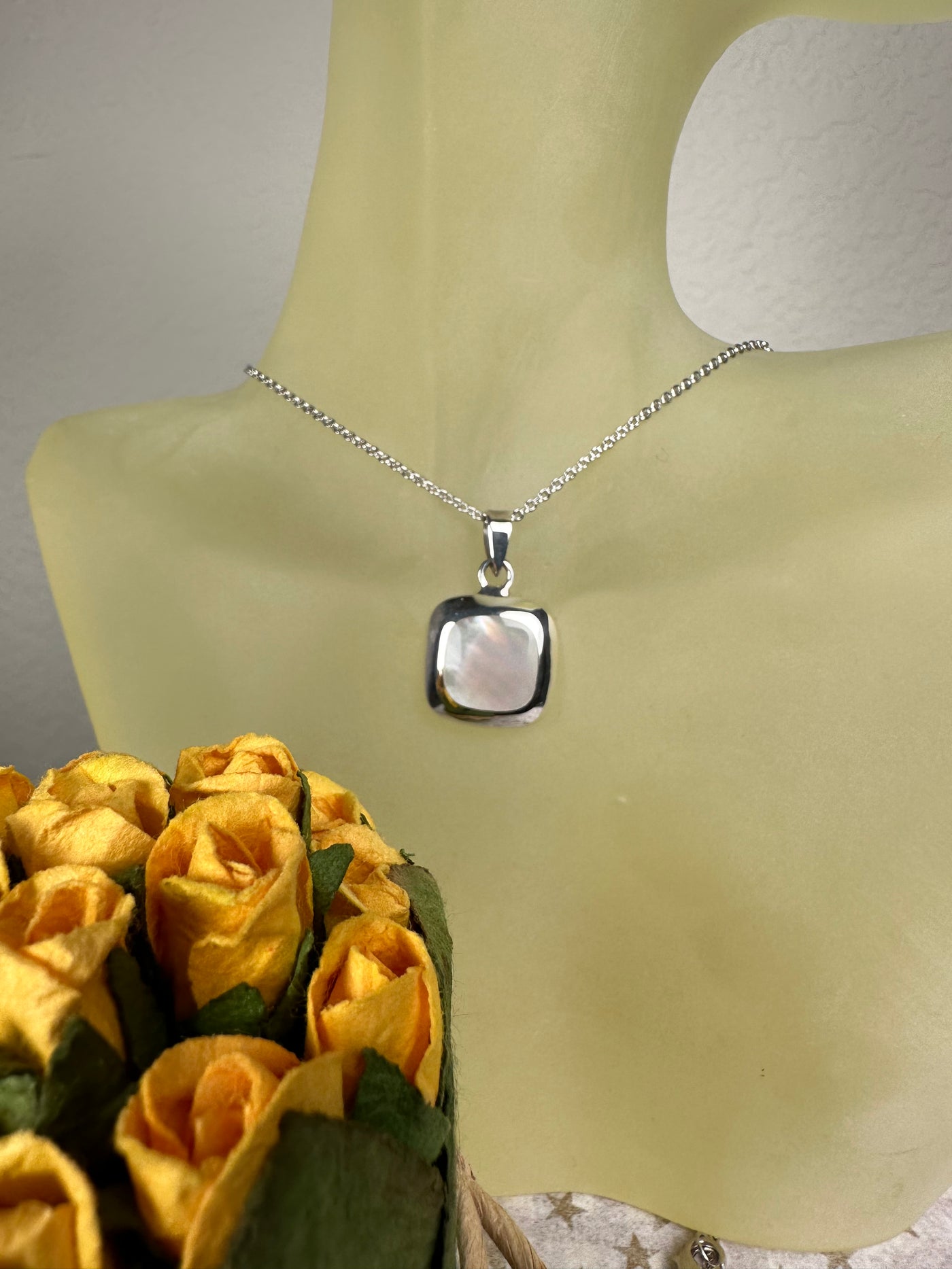 Sterling Silver and White Shell Square Pendant