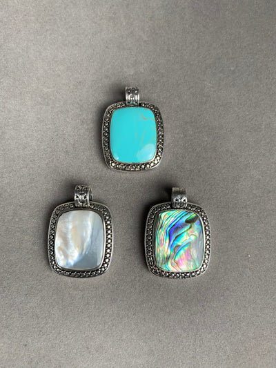 Rectangular shape Abalone Shell Pendant in Sterling Silver