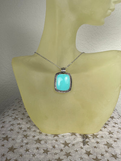 Sterling Silver and Square Shape Howlite Turquoise Pendant