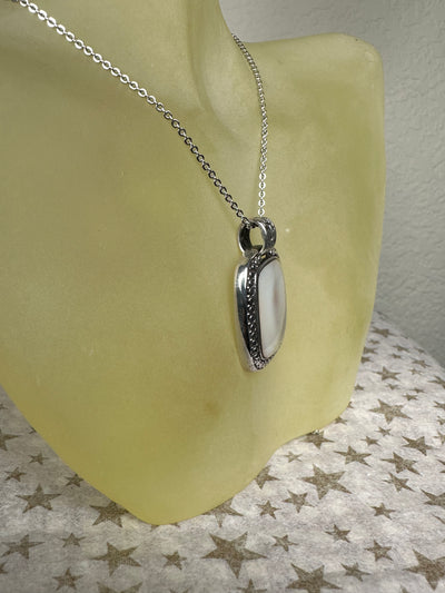Sterling Silver and Square Shape White Shell MOP Pendant