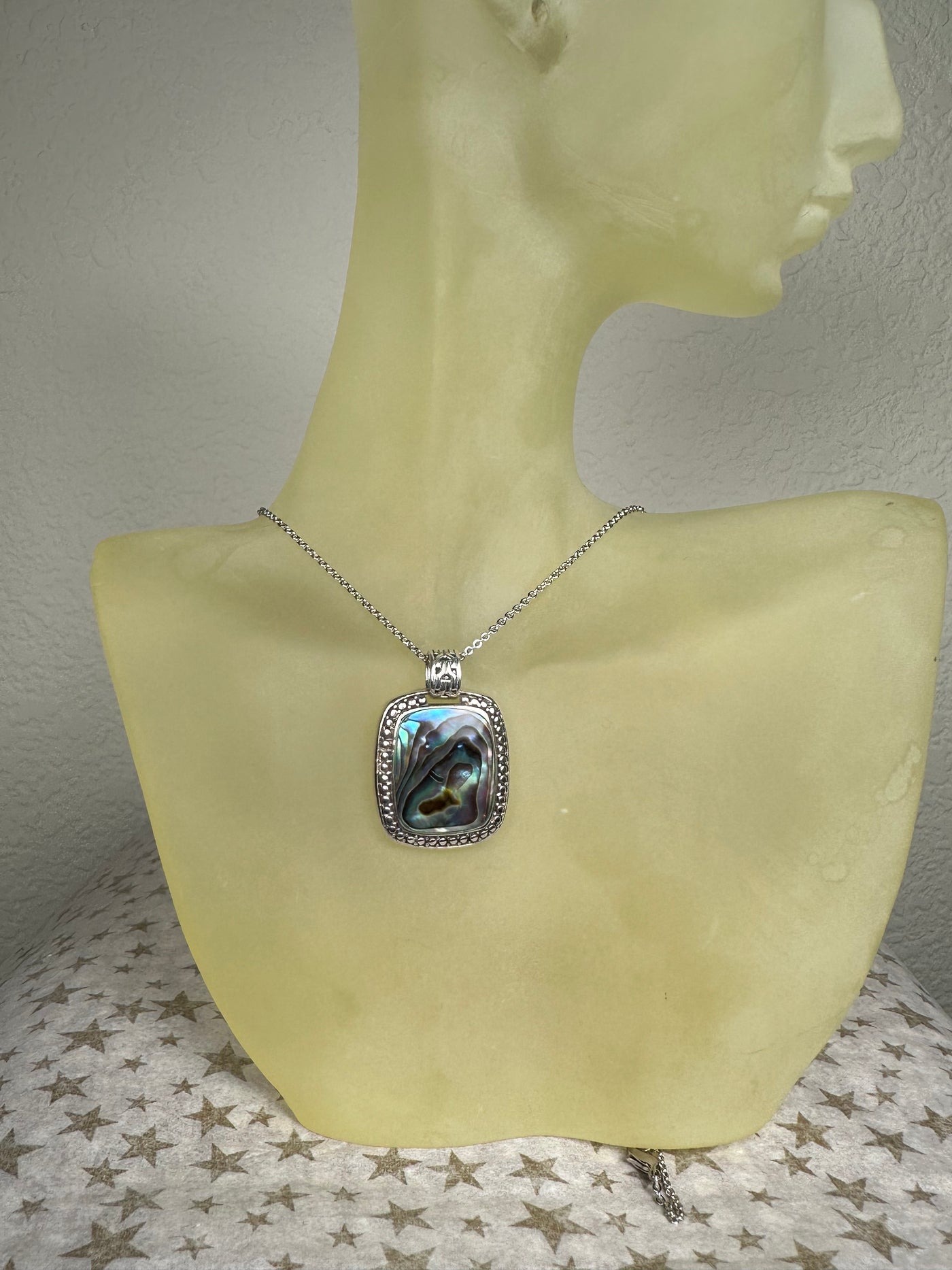 Rectangular shape Abalone Shell Pendant in Sterling Silver