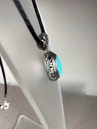 Filigree Sterling Silver & Oval Howlite Turquoise Pendant