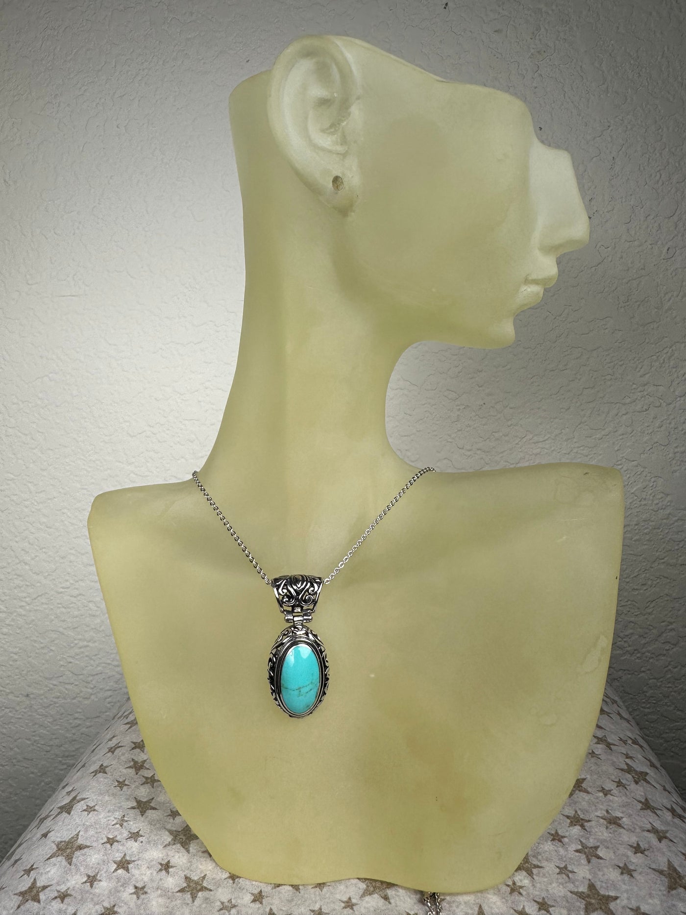 Filigree Sterling Silver & Oval Howlite Turquoise Pendant