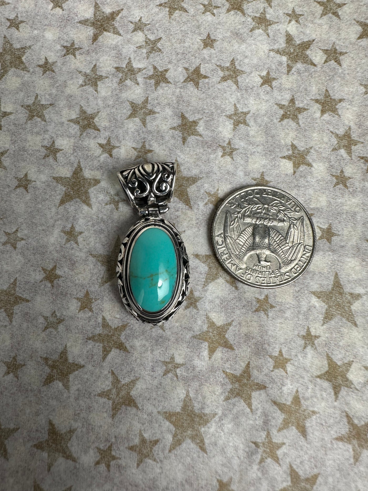 Filigree Sterling Silver & Oval Howlite Turquoise Pendant