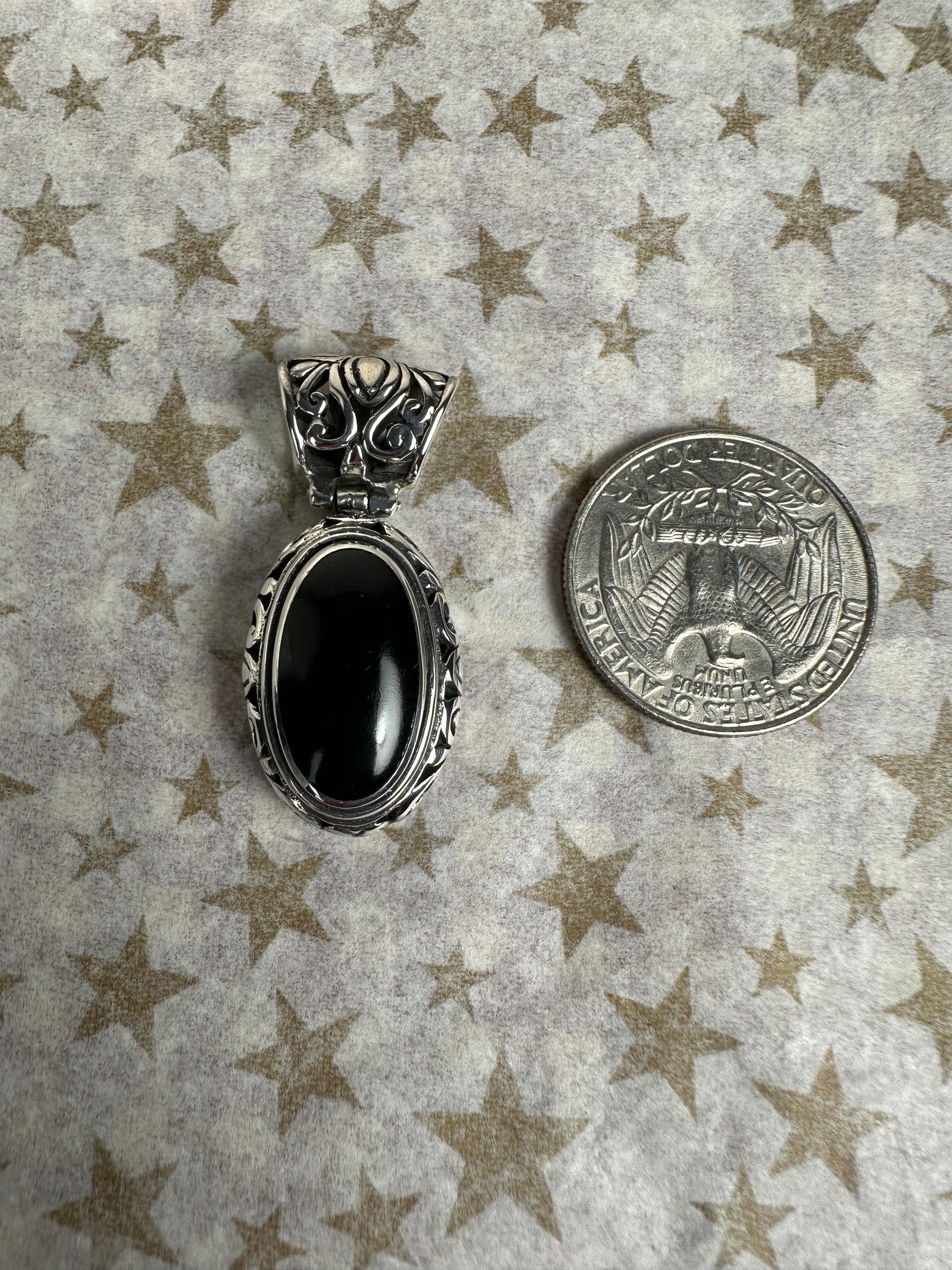 Filigree Sterling Silver & Oval Black Onyx Pendant