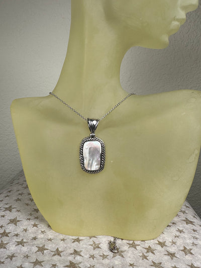 Sterling Silver and Rectangular White Shell MOP Pendant