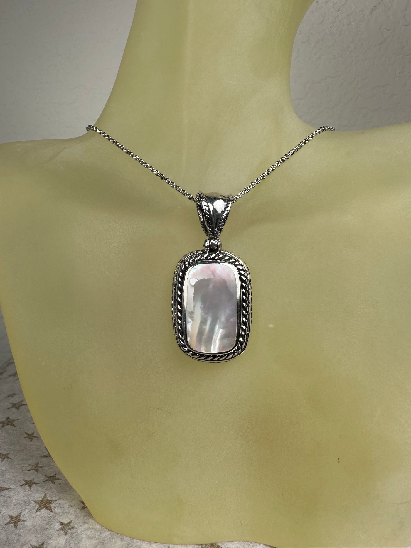 Sterling Silver and Rectangular White Shell MOP Pendant