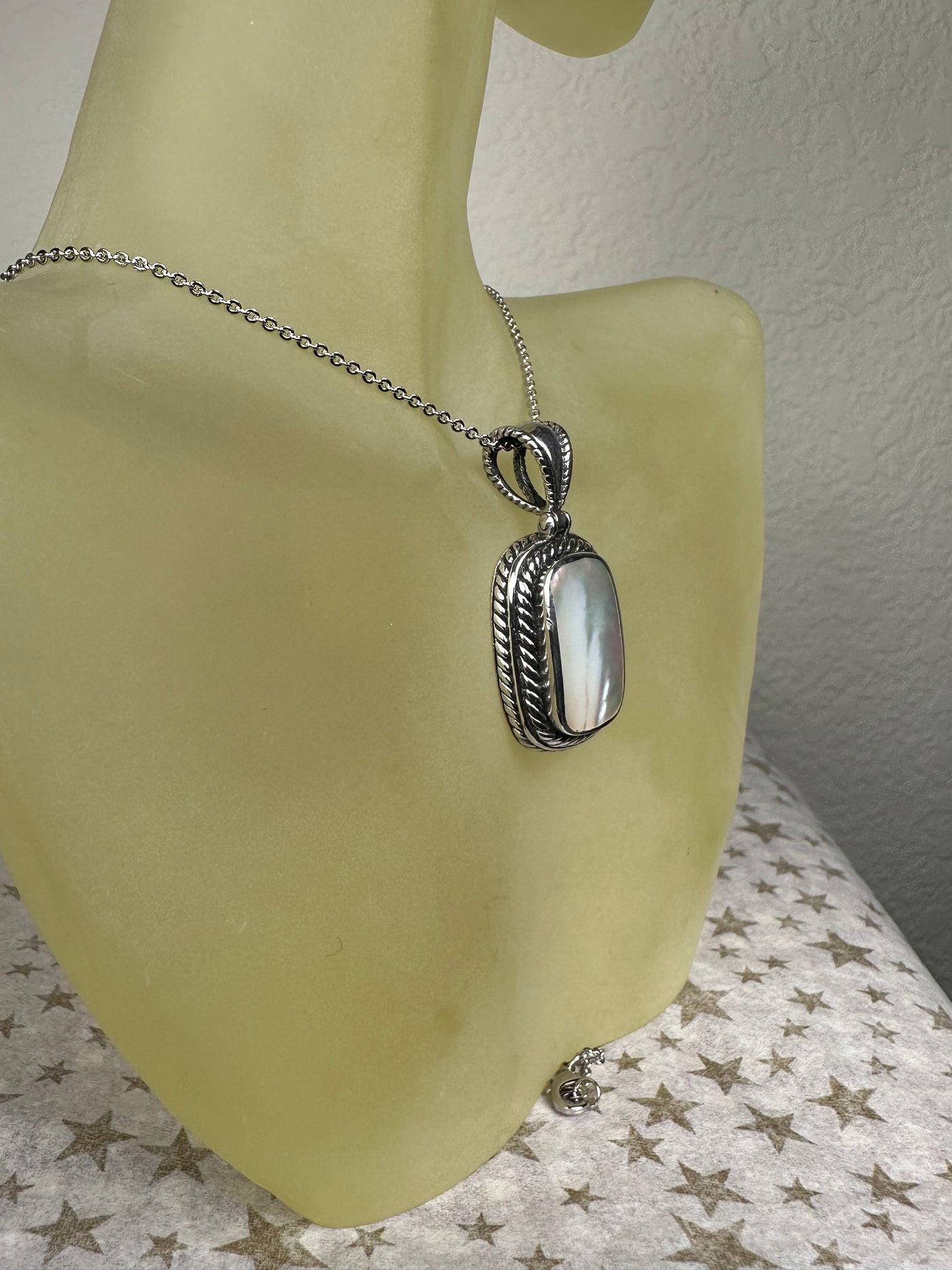 Sterling Silver and Rectangular White Shell MOP Pendant