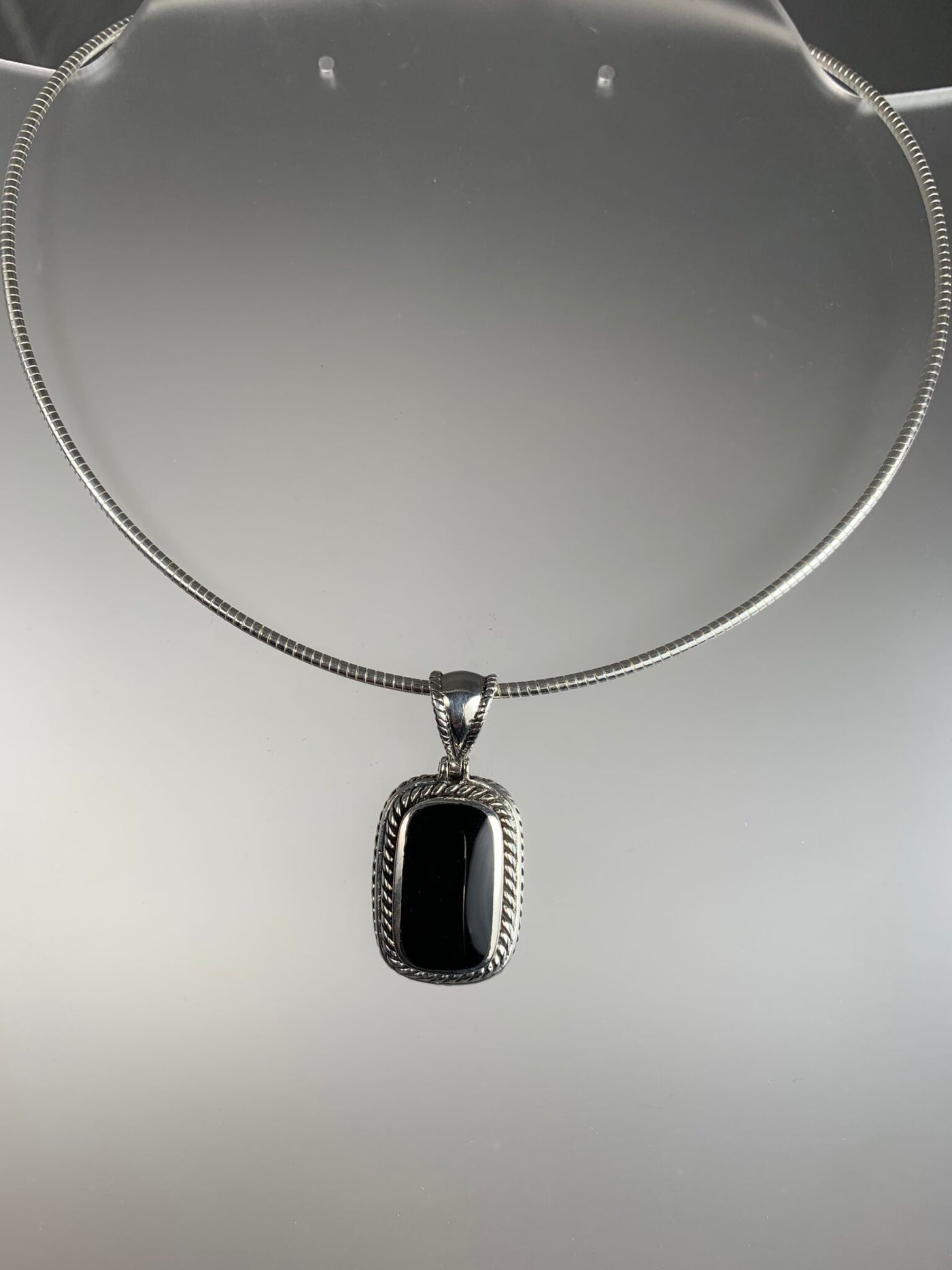 Sterling Silver and Rectangular Black Onyx Pendant
