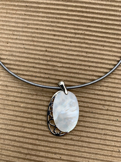 2 Layered White Oval Shell Pendant in Sterling Silver