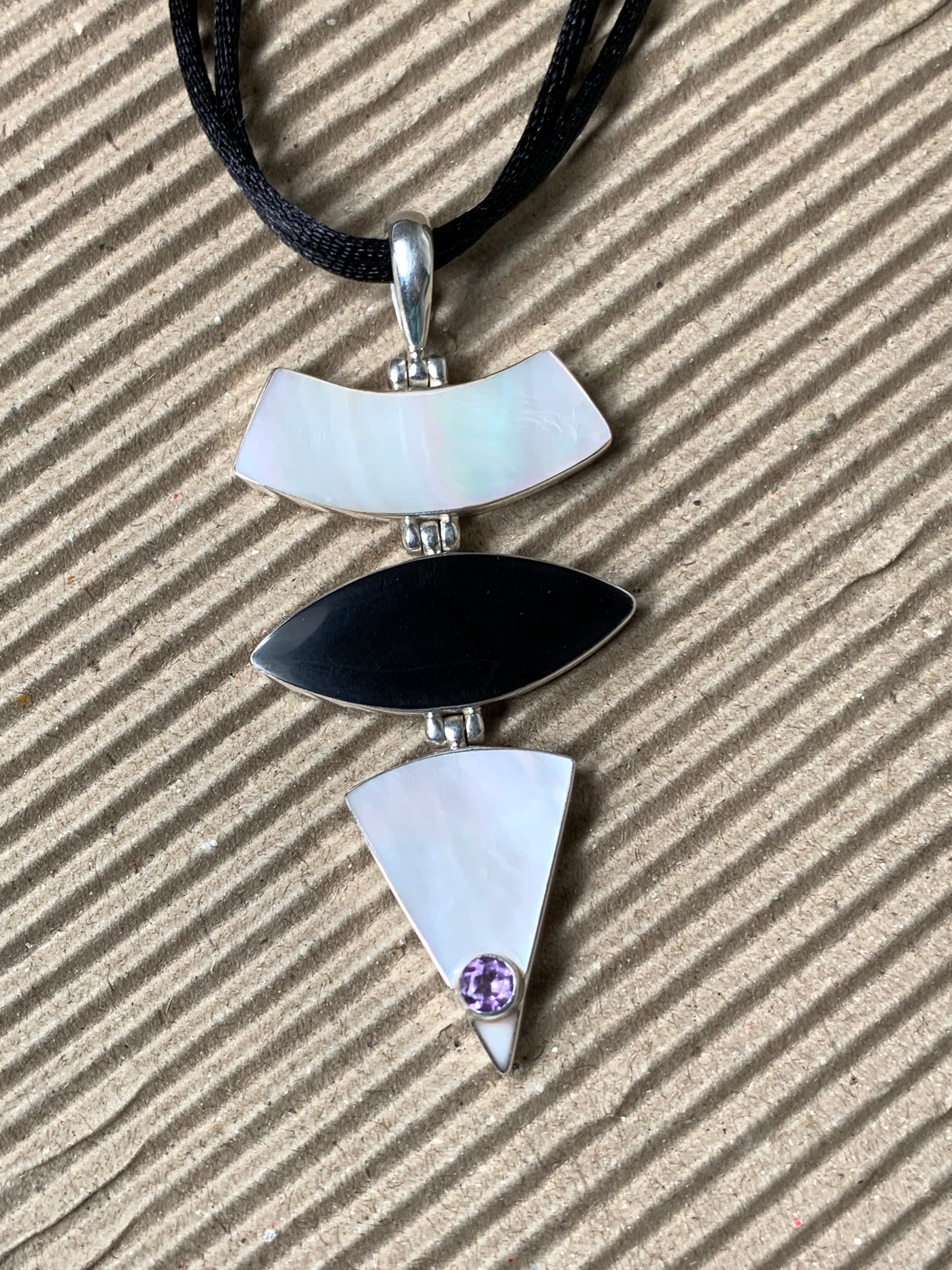 Amethyst Onyx White Shell in Sterling Silver Pendant