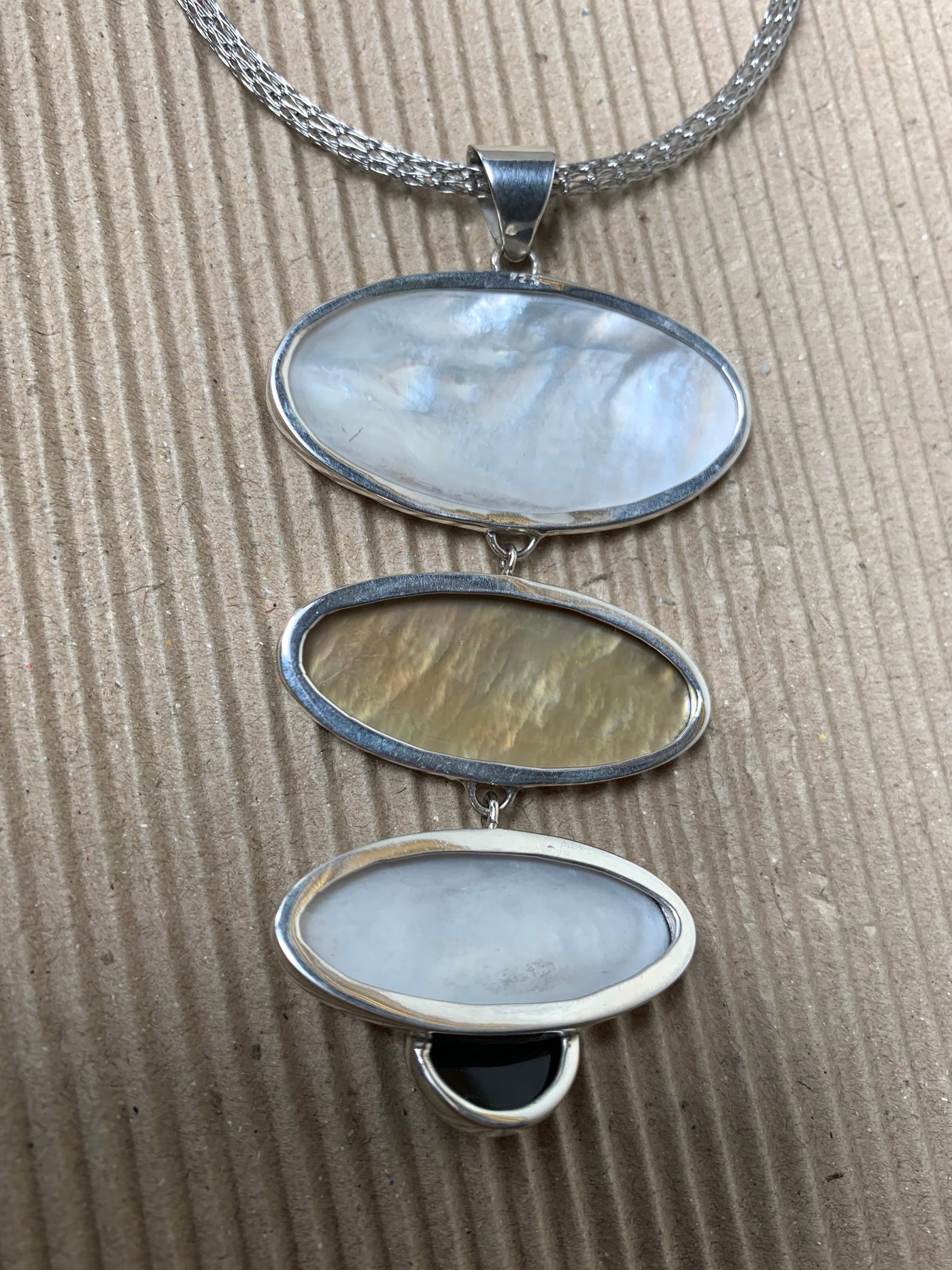 Trio Natural MOP Shell Ony Pendant in Sterling Silver