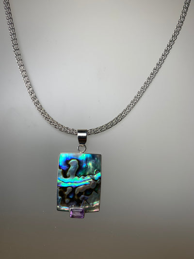 Natural Abalone Shell Amethyst Pendant in Sterling Silver