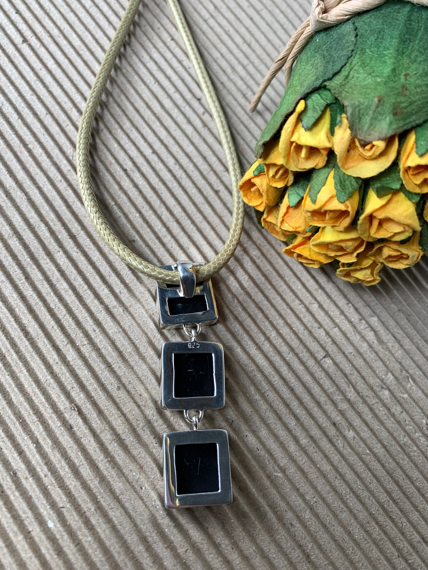 Yellow & Black Shell Slider Pendant in Sterling Silver
