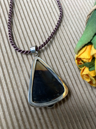 Triangle Yellow & Black Shell Citrine Pendant in Sterling Silver