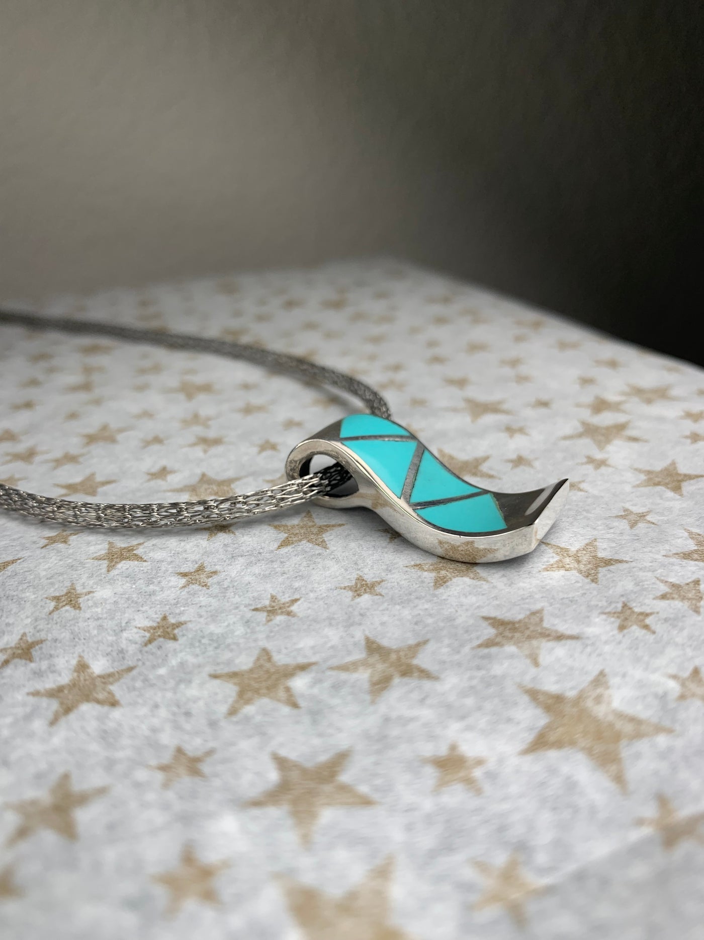 Sterling Silver Slider Pendant with Blue-Green Enamel Inlaid