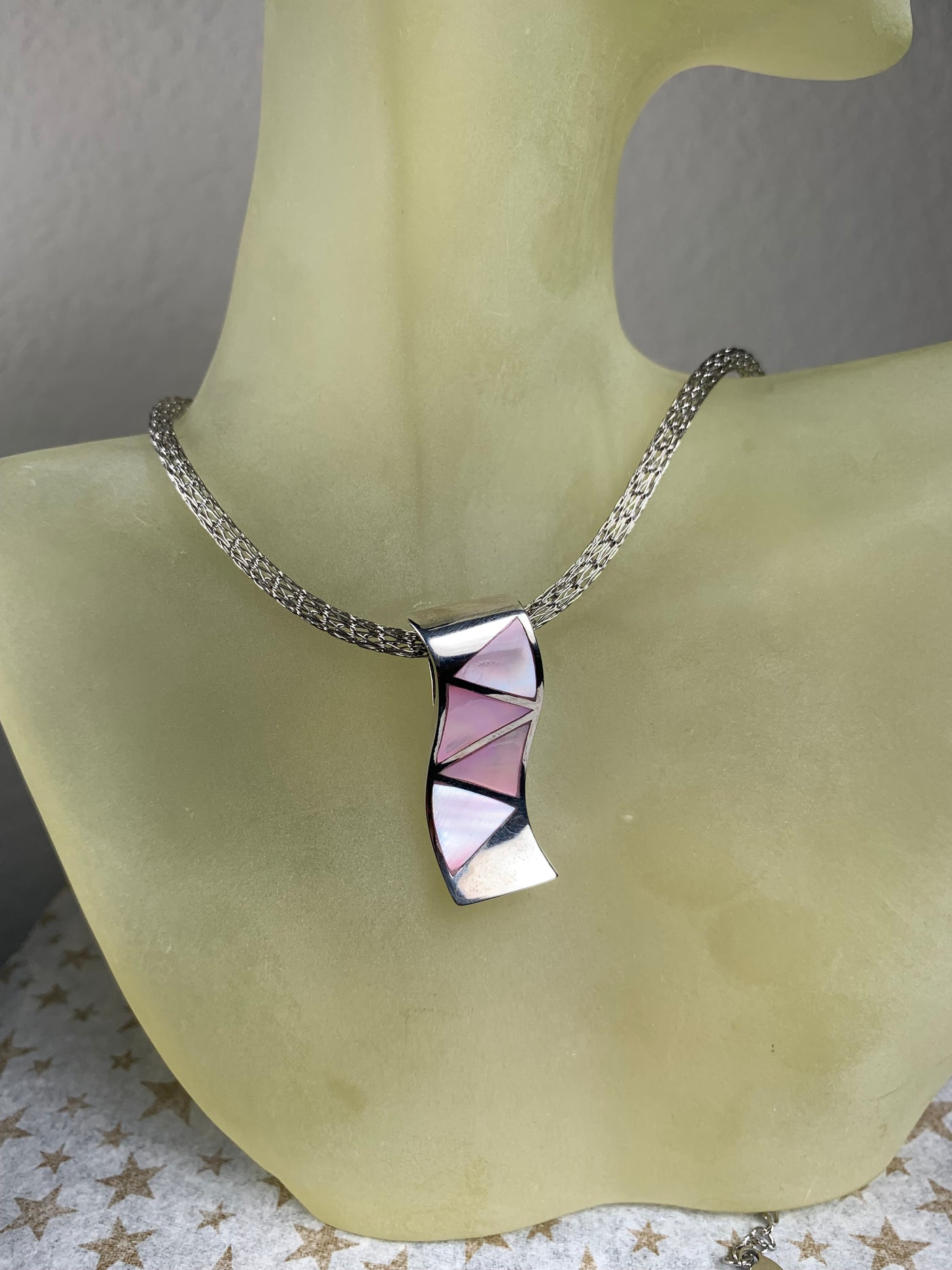 Sterling Silver Pendant Slider with Inlaid Pink Shell