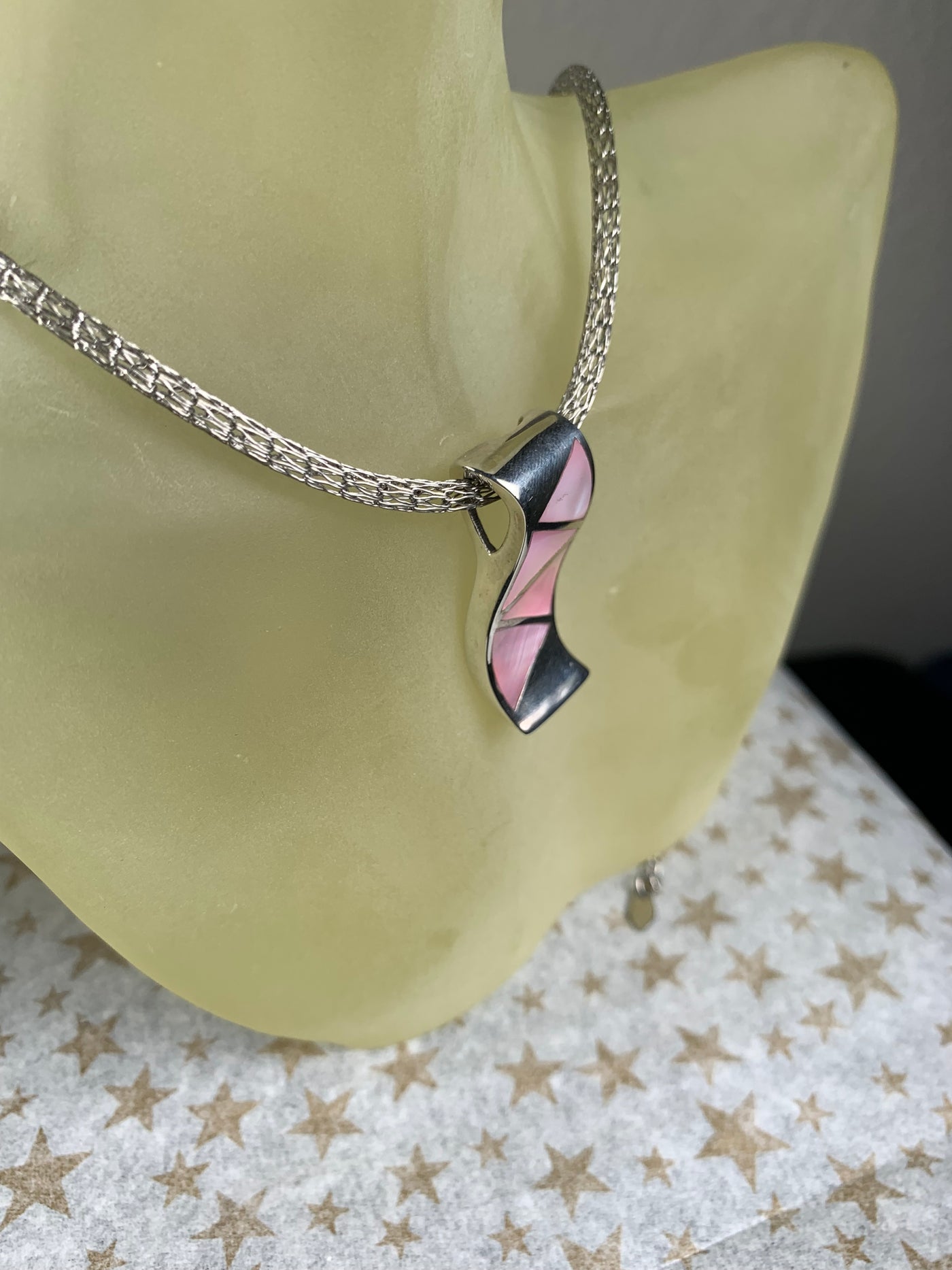 Sterling Silver Pendant Slider with Inlaid Pink Shell