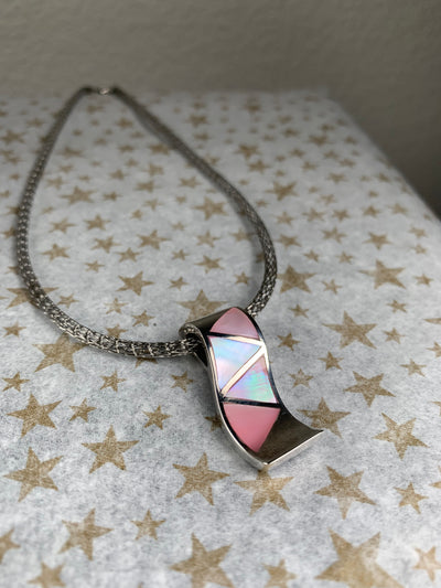 Sterling Silver Pendant Slider with Inlaid Pink Shell