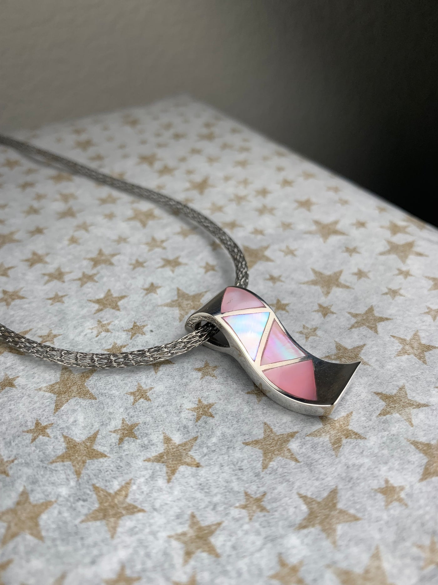 Sterling Silver Pendant Slider with Inlaid Pink Shell