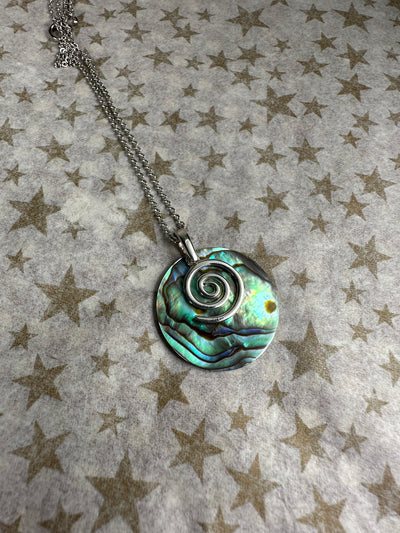 Sterling Silver Abalone Shell Journey Round Pendant