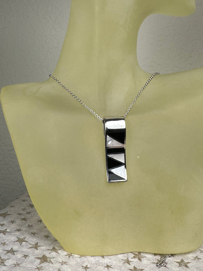 Inlaid White Shell & Onyx Slider Pendant in Sterling Silver