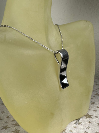 Inlaid White Shell & Onyx Slider Pendant in Sterling Silver
