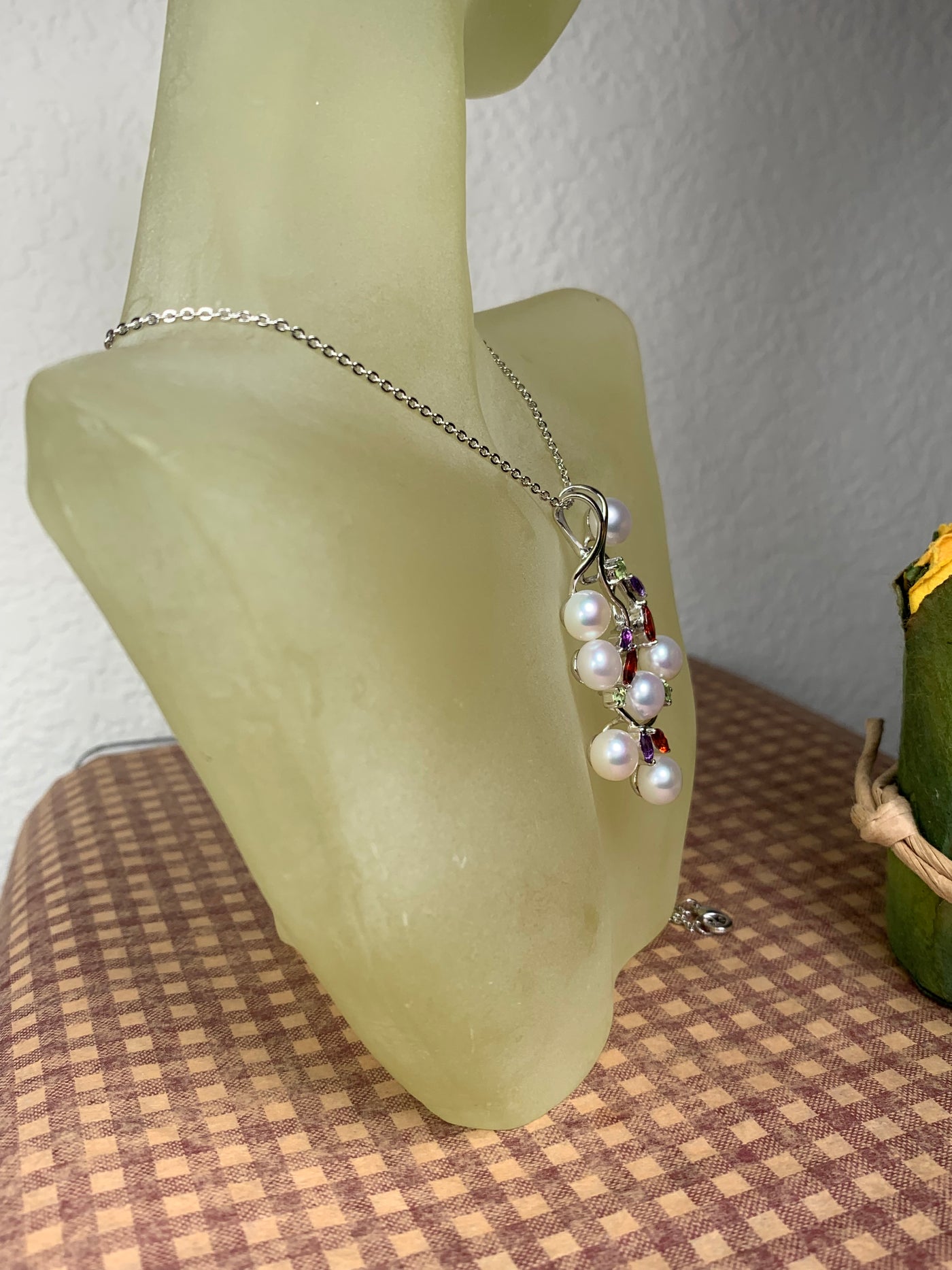 Genuine 7 Pearls Pendant with Amethyst Garnet Peridot in Silver
