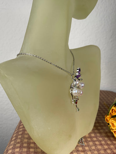 5 Pearl Pendant accented with Amethyst Garnet Peridot in Silver