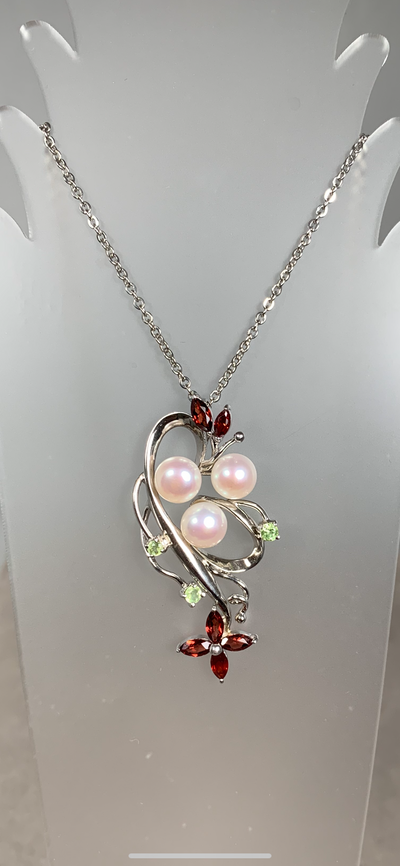 Pearls Viney Design with Amethyst, Garnet & Peridot Accent in Silver