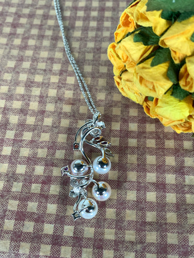 Flower Genuine Pearl Pendant with Amethyst Garnet Peridot in Silver