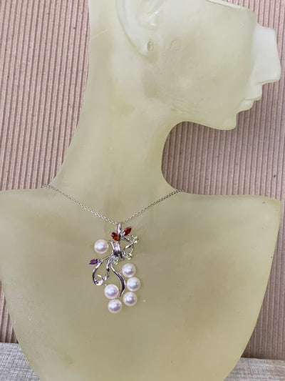 6 Pearl Pendant Accented with Amethyst Garnet Peridot in Silver