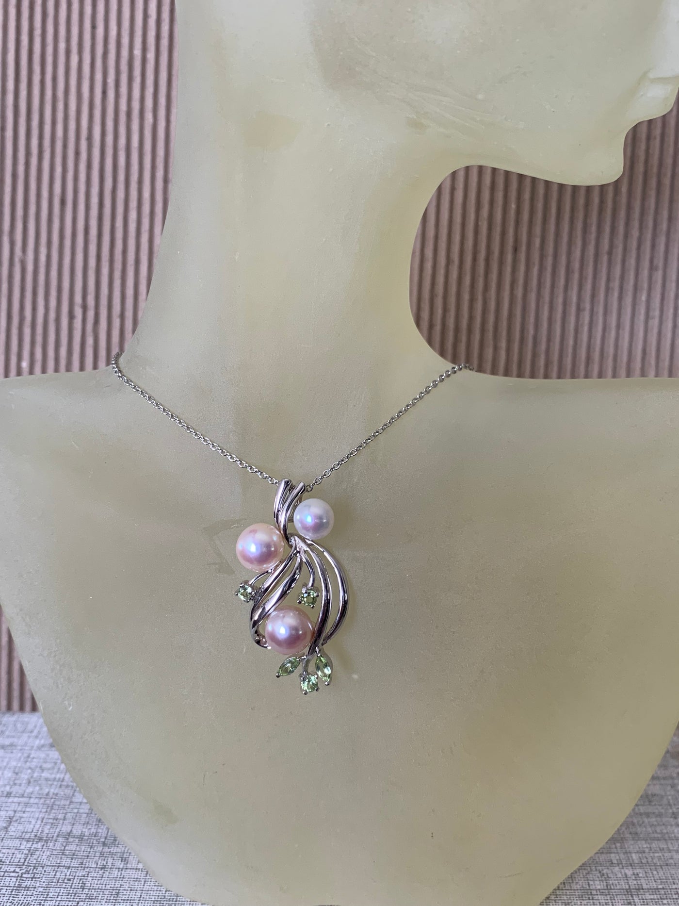 Genuine Peridot & Pearl Pendant in Silver