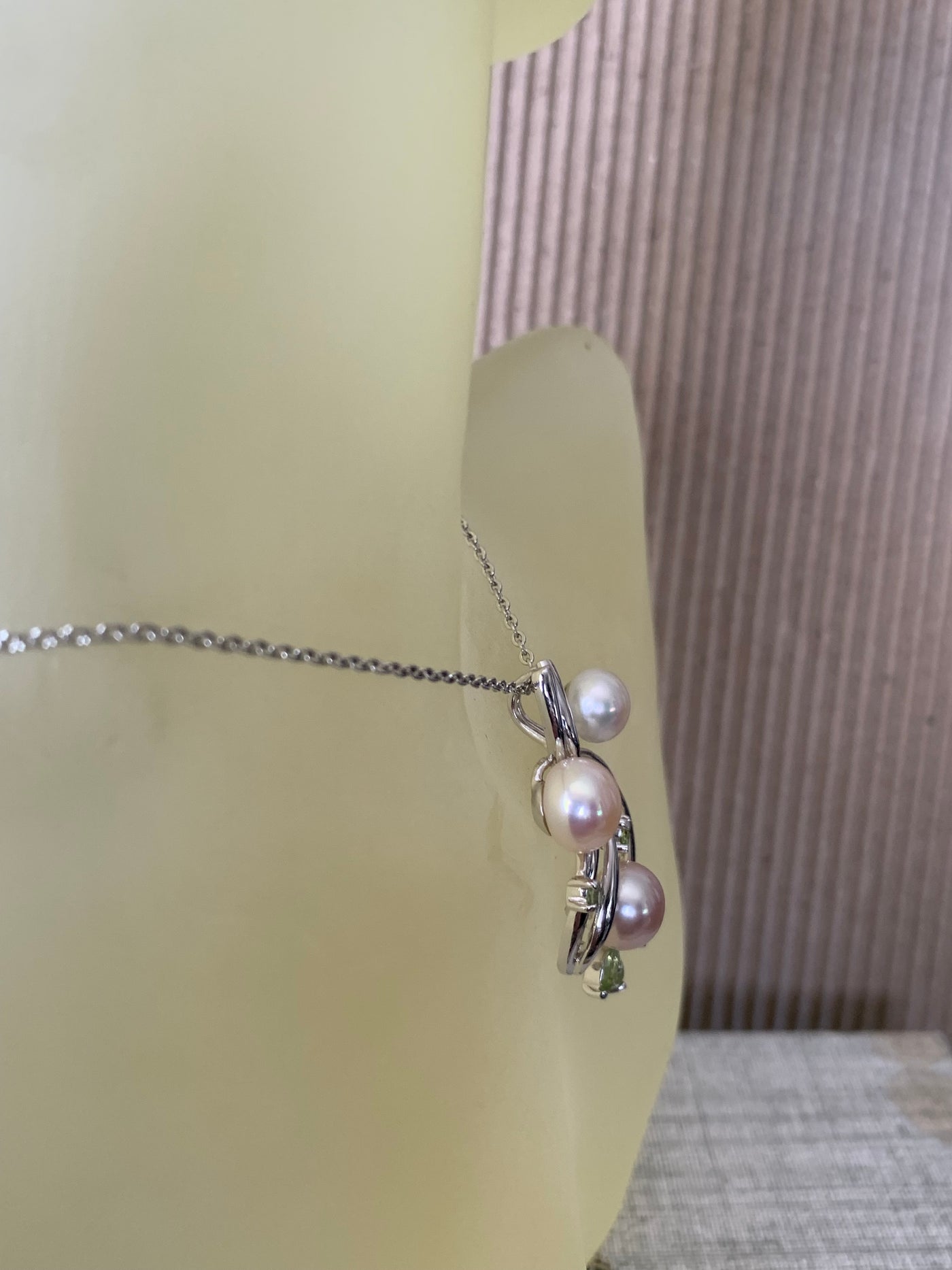 Genuine Peridot & Pearl Pendant in Silver