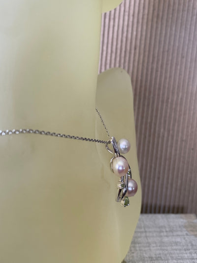 Genuine Peridot & Pearl Pendant in Silver