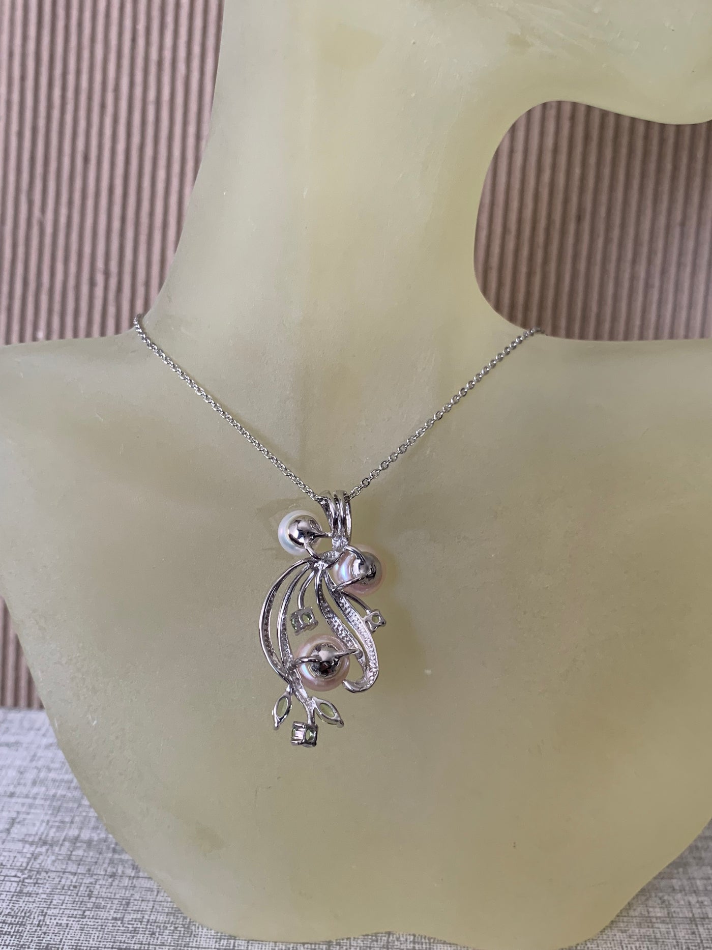 Genuine Peridot & Pearl Pendant in Silver