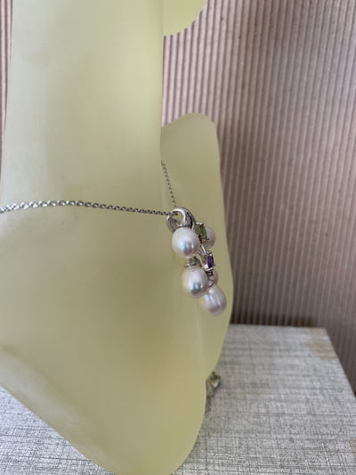 Pearl a Bunch Pendant with Peridot Garnet Amethyst accents in Silver