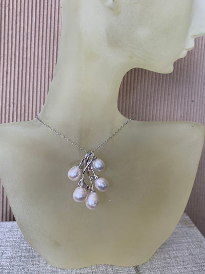 Pearl a Bunch Pendant with Peridot Garnet Amethyst accents in Silver