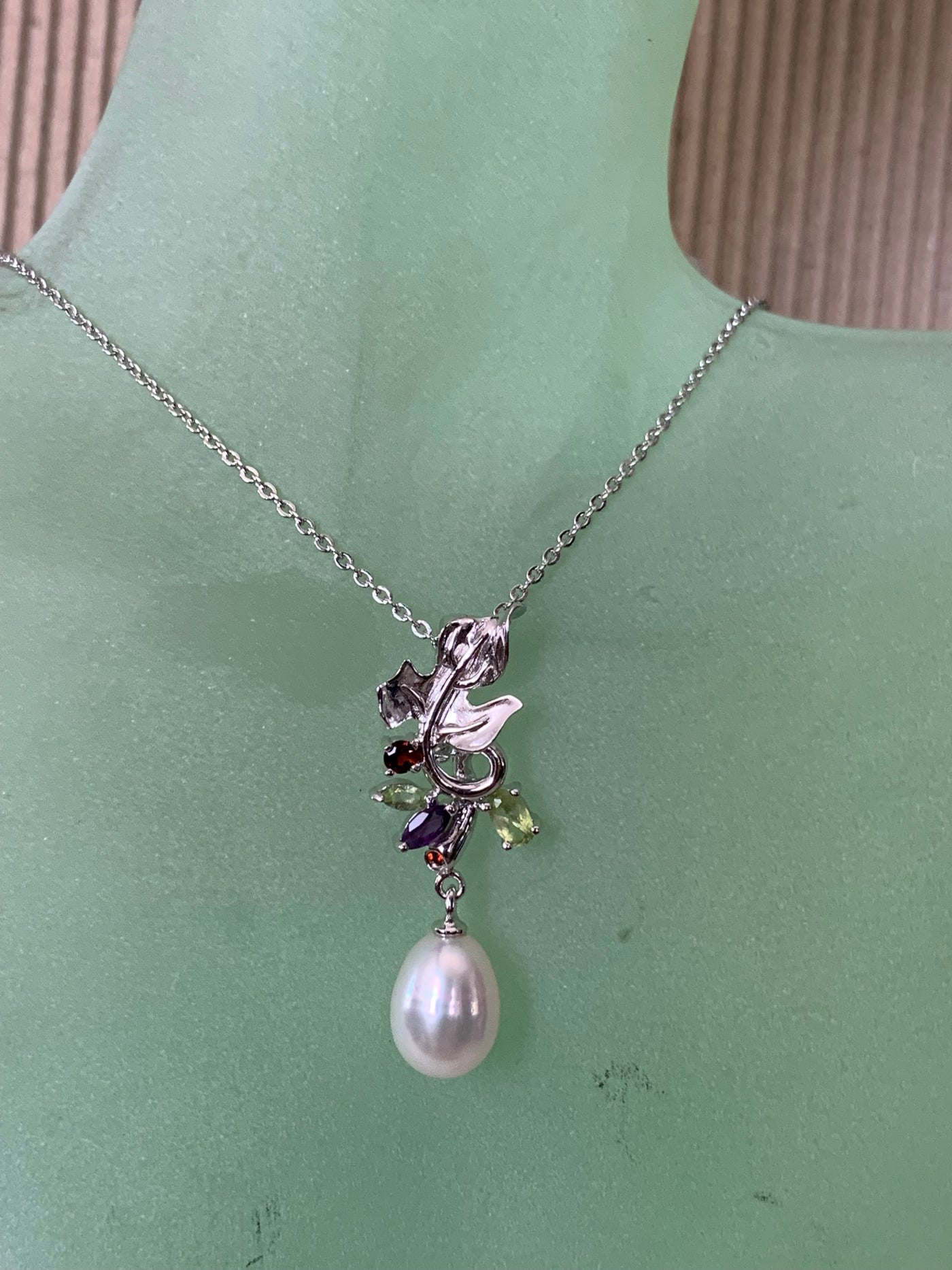 Genuine Pearl & Gems Pendant Enhancer in Silver