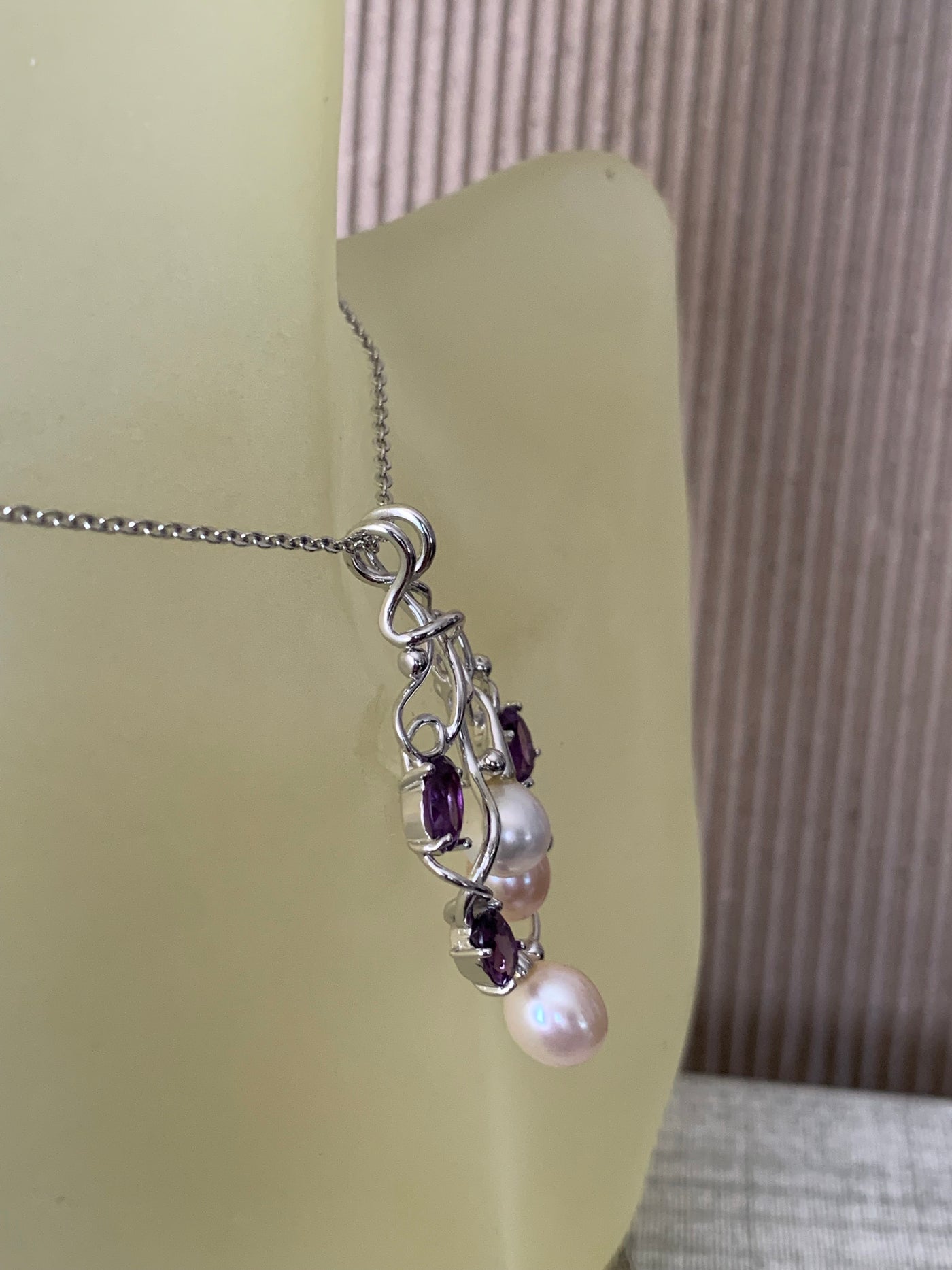 Mixed Color Pearl and Amethyst Pendant in Silver